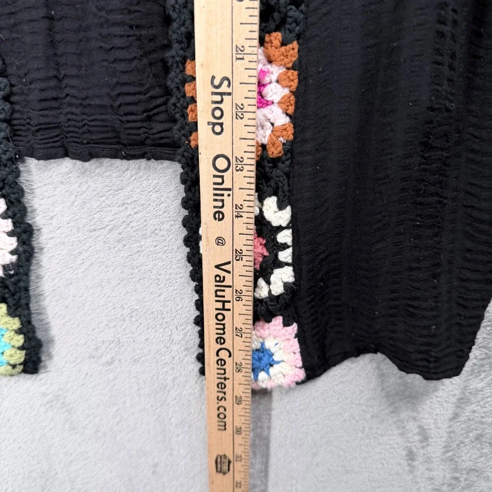 Calista Kimono Cardigan Women Medium Black Crochet Granny Square Casual Bohemian